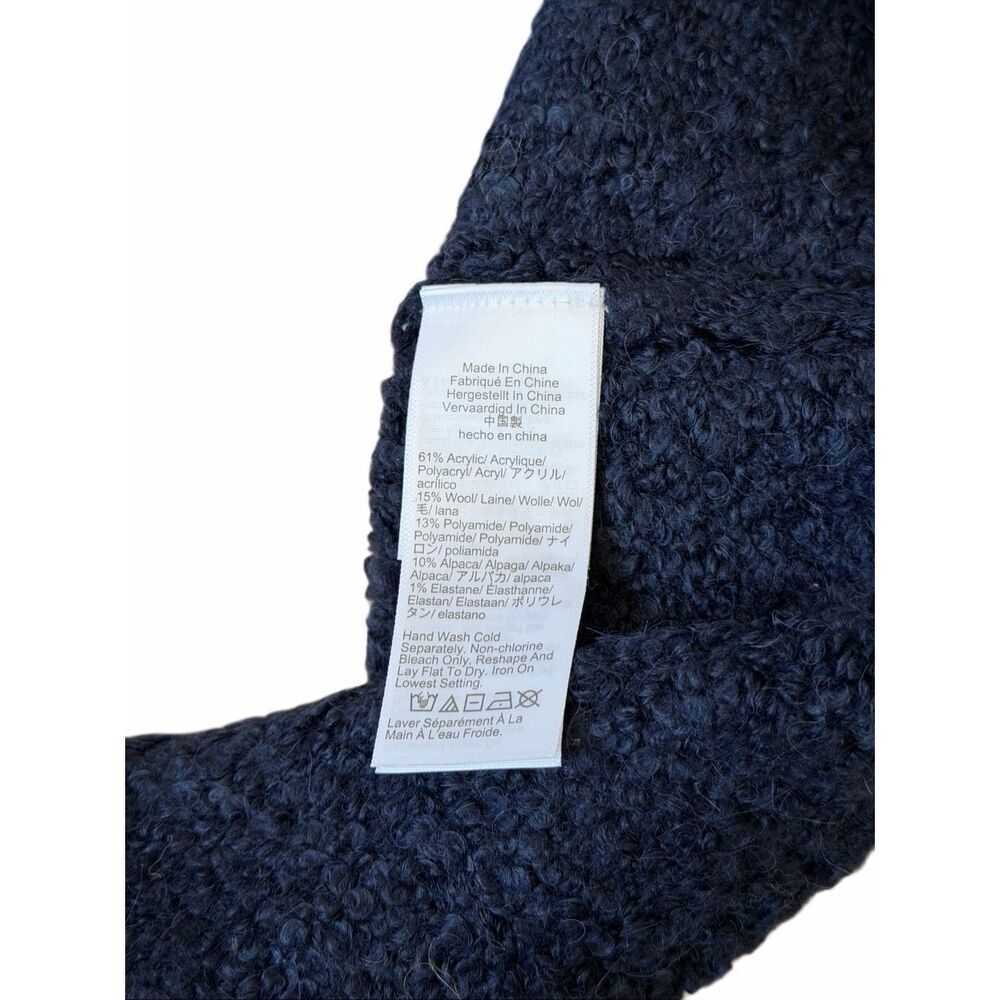 J Crew Sweater Fair Isle Johnny-Collar Boucle Yarn Wool Blend Navy Blue size Med - Picture 8 of 9